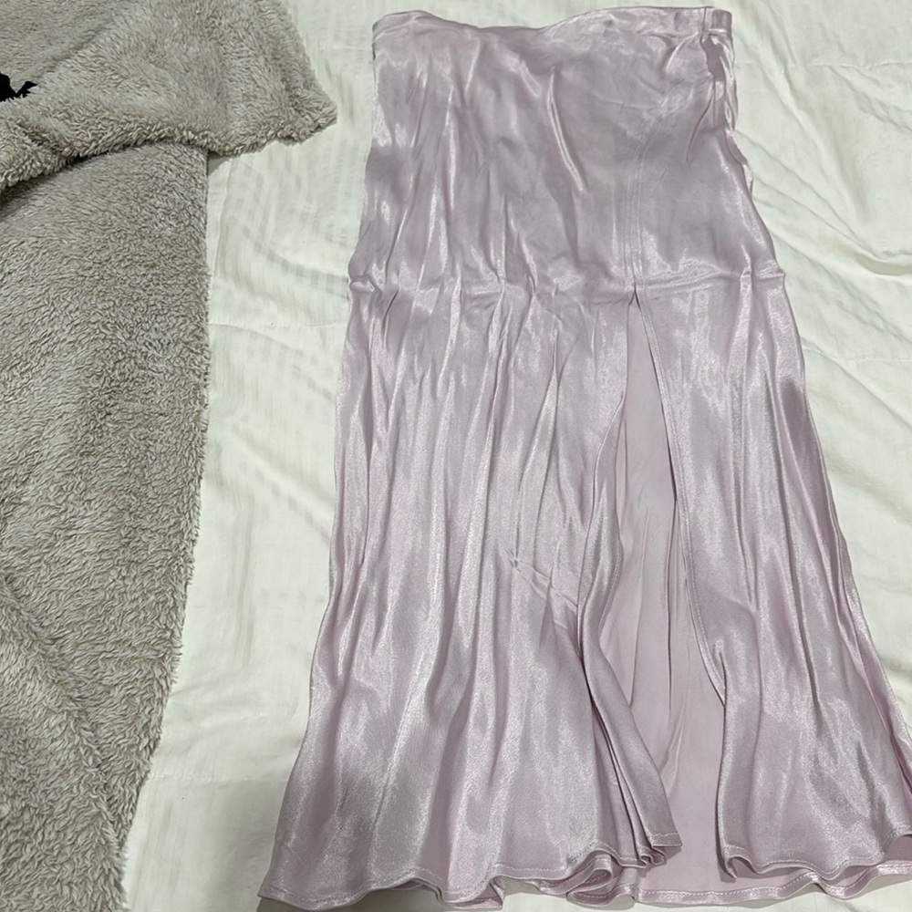 Satin midi skirt with side slit